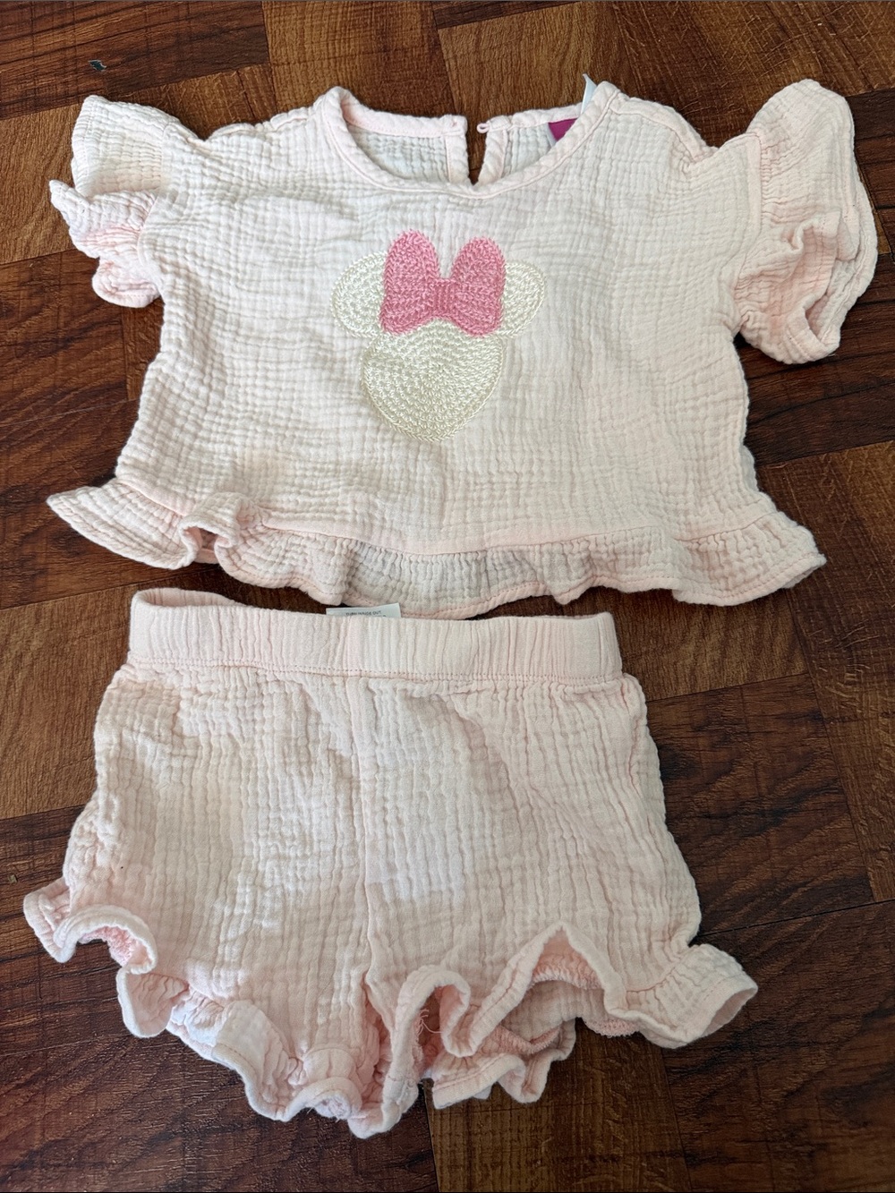 Kids Pink Ruffle Matching Set with Bow Heart Detail